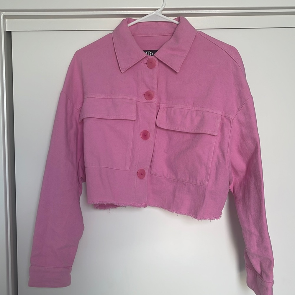 ZARA CROPPED PINK BUTTON UP JACKET